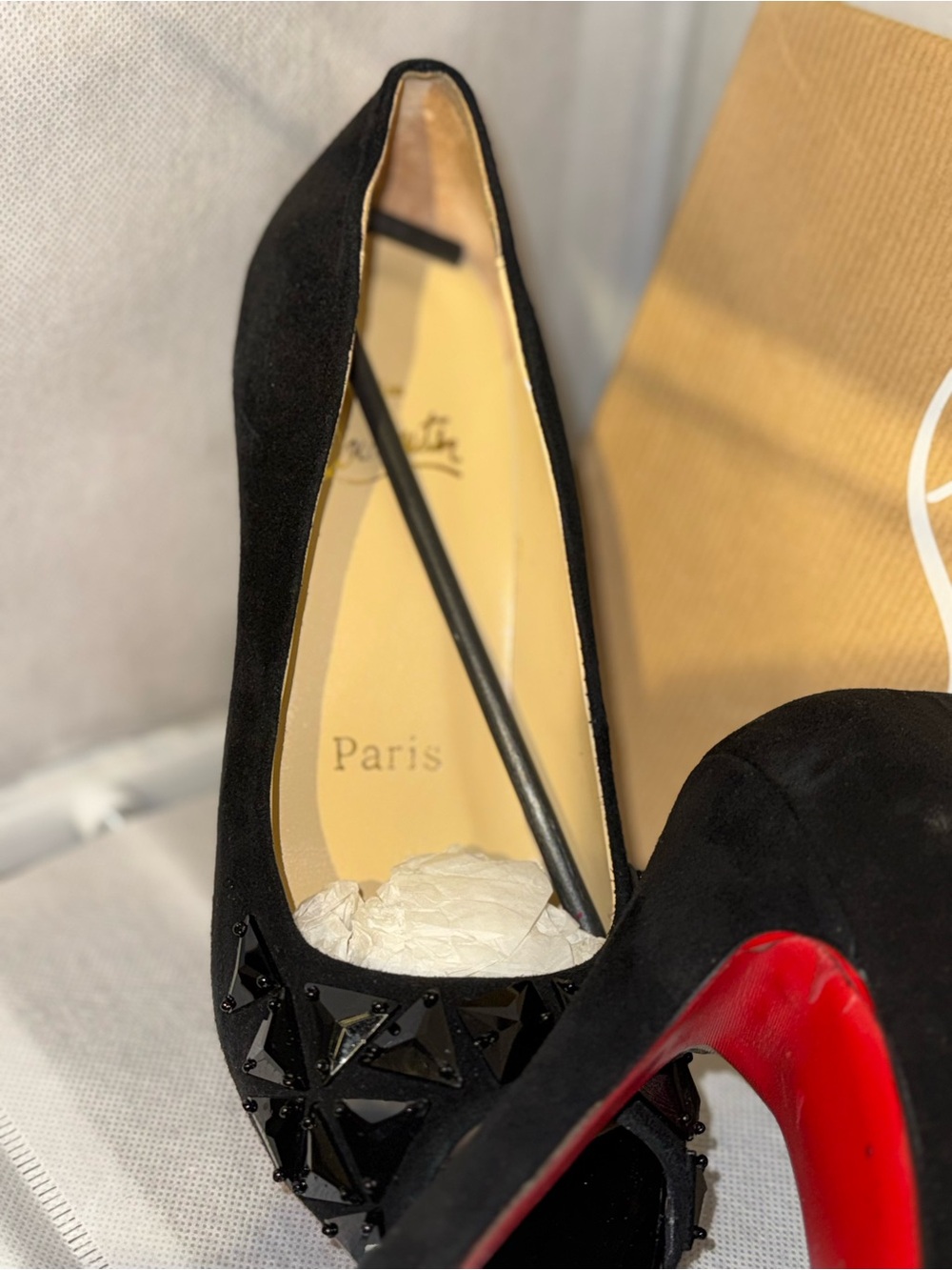 Christian Louboutin Black Studded Peep-Toe Pumps - Picture 3 of 5